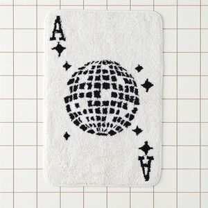 Urban Outfitters White and Black Graphic Bath Mat